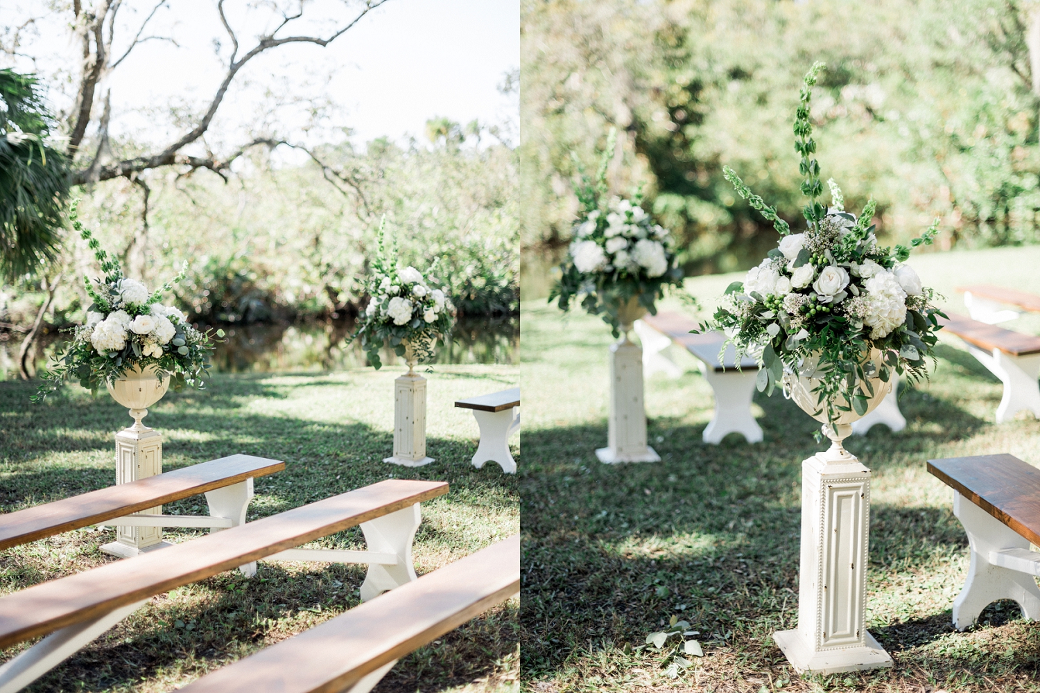 Up the Creek Farms Wedding, White floral Ceremony Decor, aisle decor, floral aisle decor ideas.