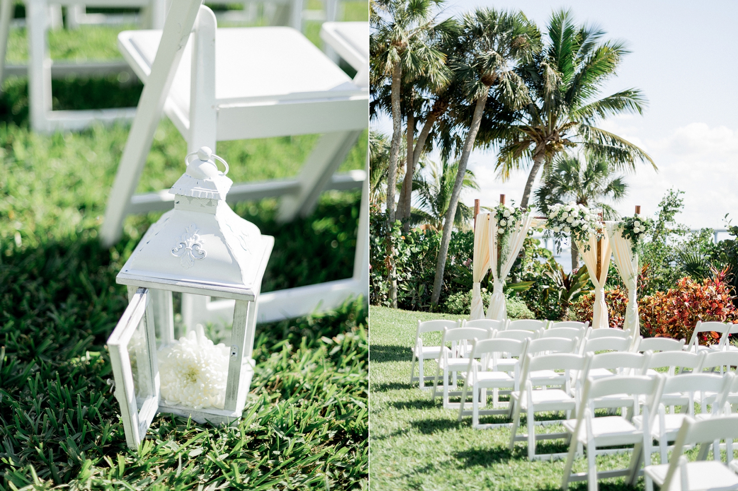 tropical wedding ideas, white and gold wedding, tropical wedding ceremony decor, white floral wedding ceremony decor ideas
