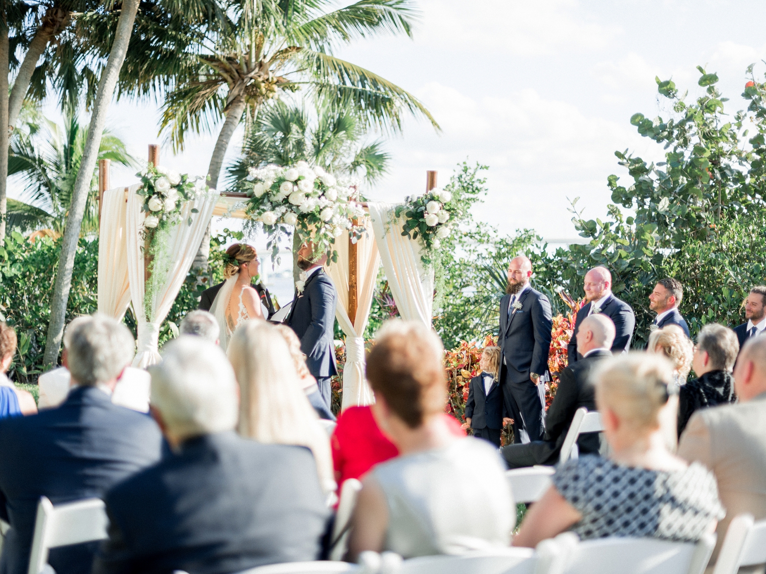 white floral wedding ceremony, tropical wedding ceremony