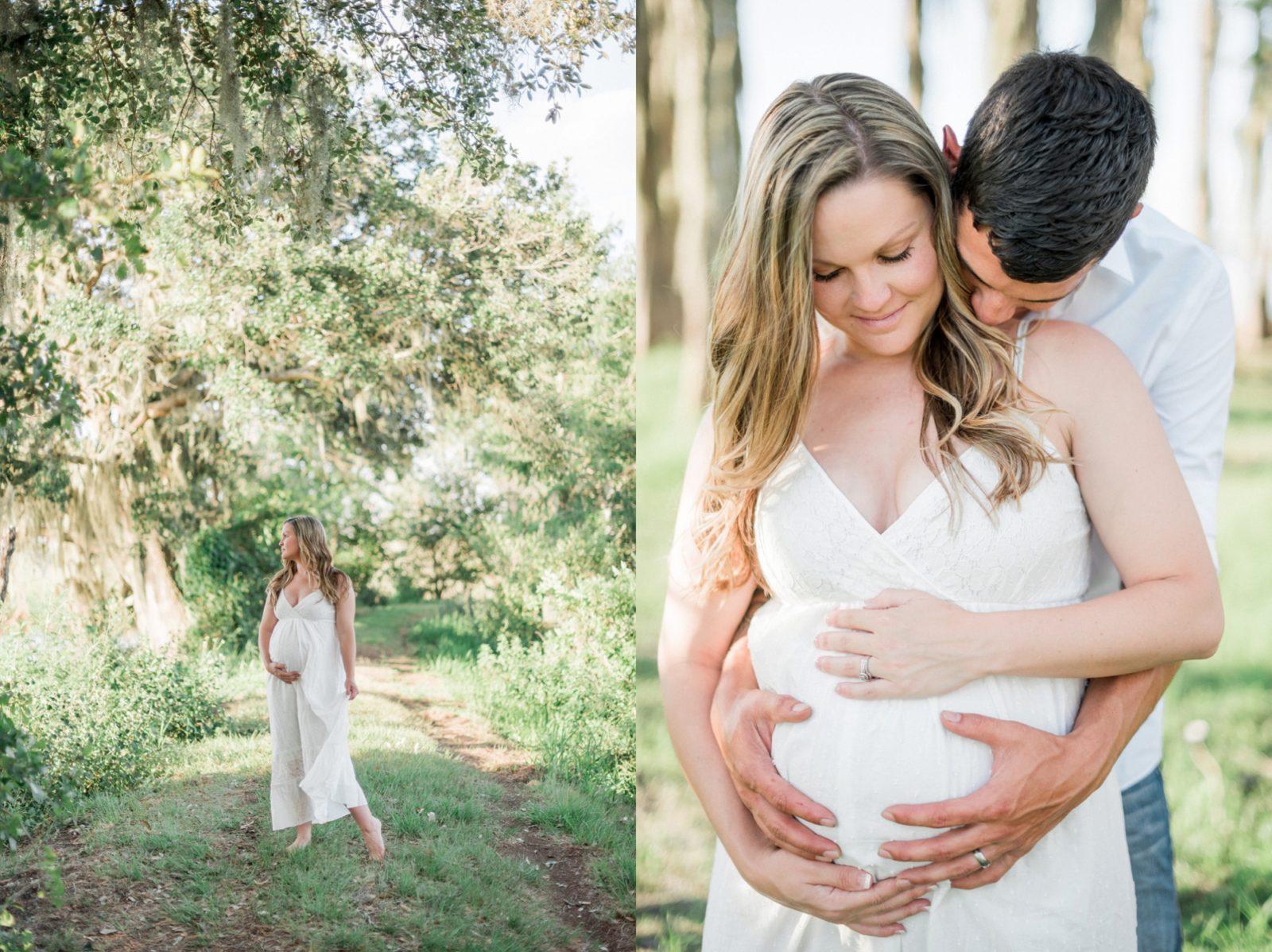 classic maternity pictures, white maternity dress
