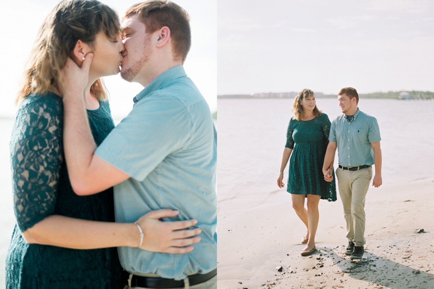 kiss on the beach, stuart engagement session